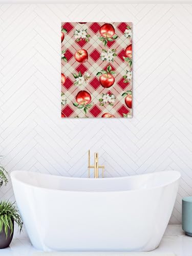 NuYeBiofx Farmhouse Red Apples White Floral Canvas Wall Art Prints,48"x32" Framed Picture Artwork Diamond Buffalo Plaid Printed Canvas Oil Painting for Living Room Bedroom Office,Ready to Hang