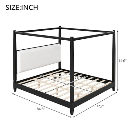 Cara Wooden Canopy King Bed Frame with Headboard, view 3