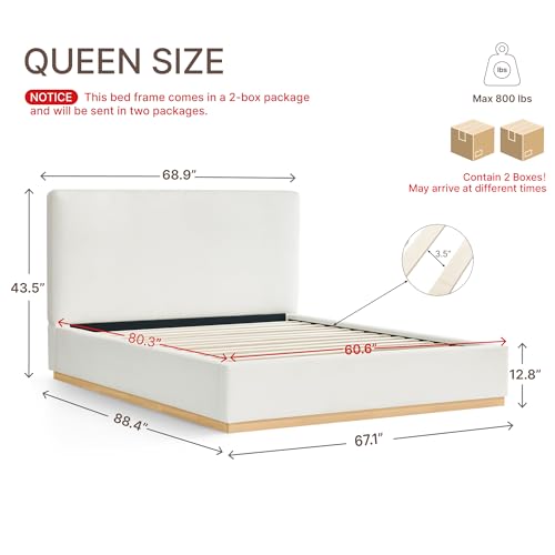 Upholstered Boucle Bed Frame Noise-Free Assembly, view 3