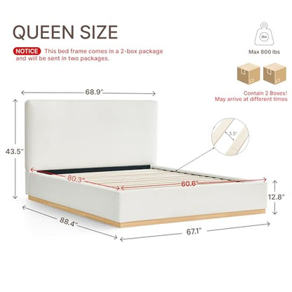 Upholstered Boucle Bed Frame Noise-Free Assembly, view 3