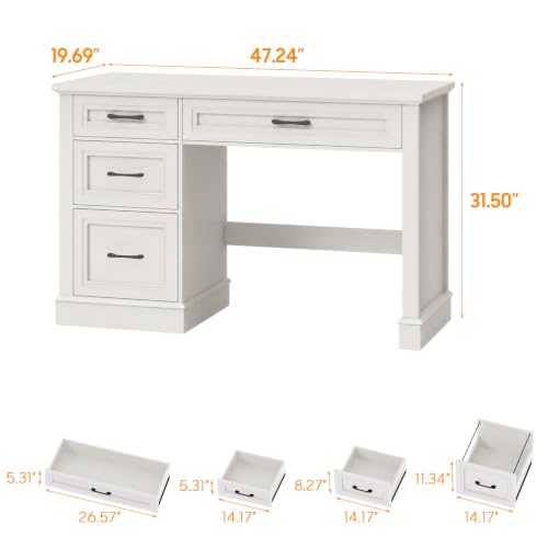 Farmhouse 47" Executive Desk with 3 Drawers, Cream White, view 3