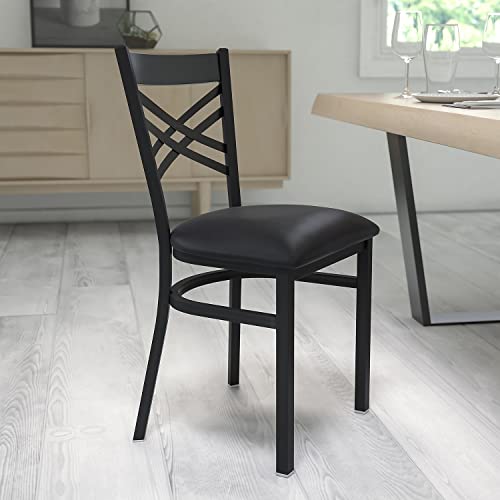 Hercules Series "X" Back Metal Restaurant Chairs, Modern Upholstered Armless Dining Chairs for Restaurants/Kitchens, Set of 2, Black