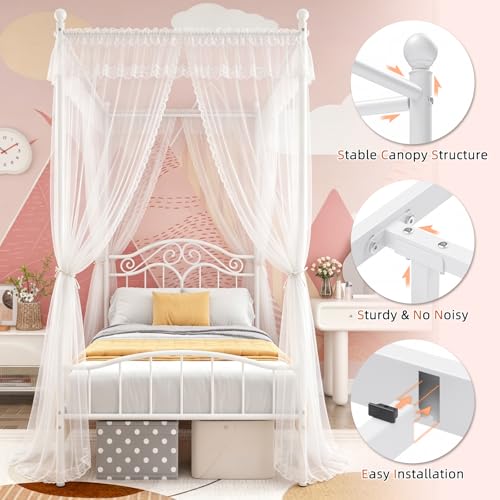 Metal Twin Canopy Bed Frame with Headboard and Footboard, view 7