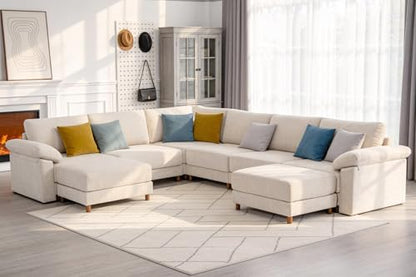 Oversized L Shaped Sectional Couch for Living Room, Extra Large Deep Seat Modular Sectional Sofa with Washable Covers, Modern Cloud Couch for Apartment, Bedroom (Beige, U Shape 8 Seat)