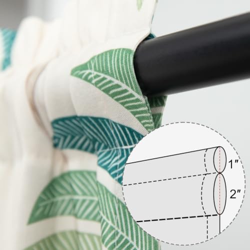 Kitchen Valances for Windows, Hood Leaves Print Linen Valance for Living Room Rod Pocket Curtain Panels 52 Inch Wide by 18 Inch Long, One Panel, Green