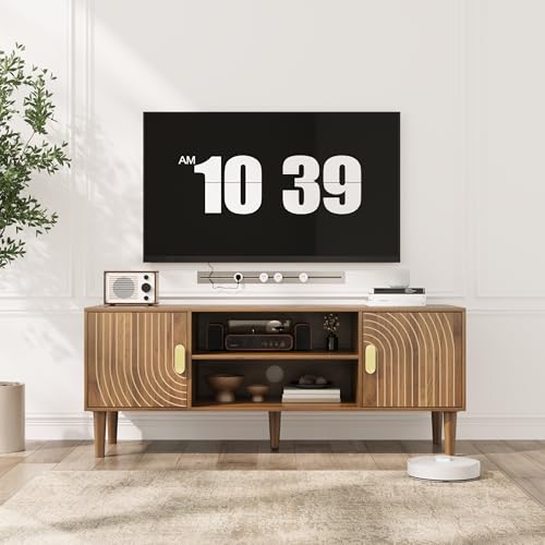 Walnut TV Stand with Line Groove Design, view 4