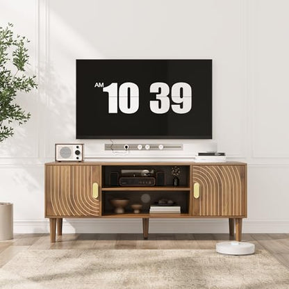 Walnut TV Stand with Line Groove Design, view 4
