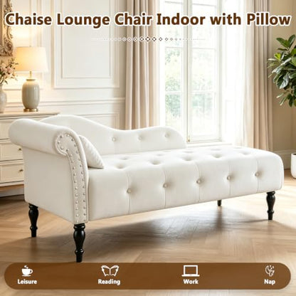 Velvet Upholstered Chaise Lounge Chair Indoor with Pillow, view 4