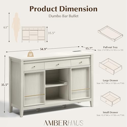 Buffet Cabinet with Storage, Modern Sideboard Cabinet with 3 Drawers, 2 Sliding Doors & Pull-Out Shelf, Coffee Bar Cabinet with Charging Station, White
