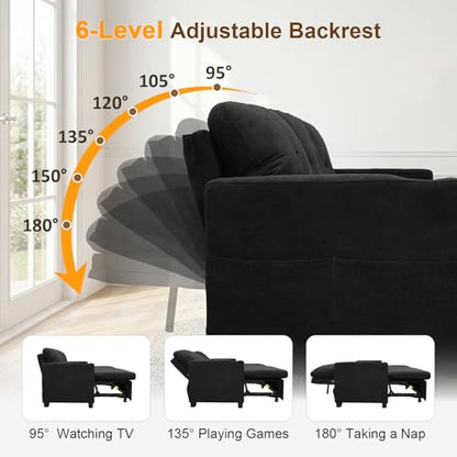 82" L Shaped Sleeper Sofa Bed, Pull Out Sectional Couch with Storage Chaise/Reclining Backrest, Sectional Couches for Living Room with USB Port, Foldable Table, Cup Holder, Side Pocket, Black
