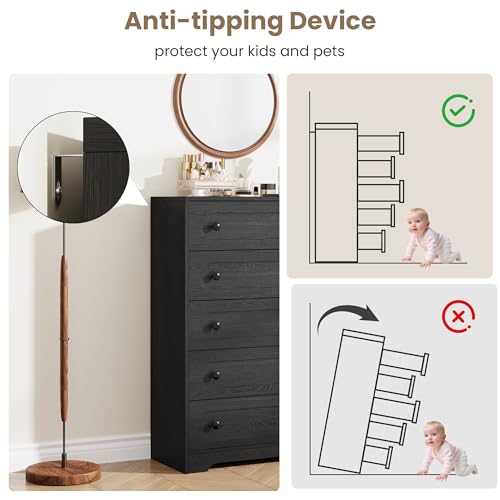 5 Drawer Dresser for Bedroom, view 8