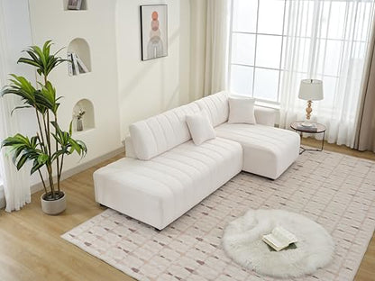 Plush L Shaped Tufted Corner Sofa with Decorative Pillows