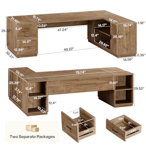 78.7'' L-Shaped Executive Desk, Extra Large Wooden Office Corner Desk, view 3