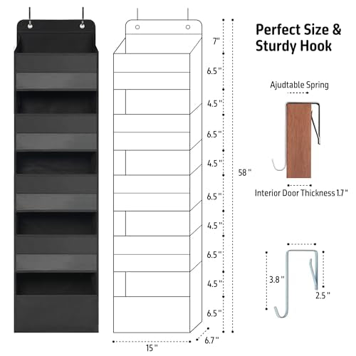 TYMENSH Black Over Door Organizer with 5 Large Clear Pockets and 6 Side Mesh, view 3