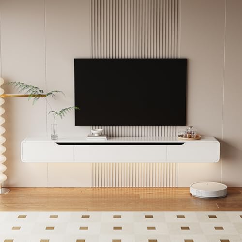 High Gloss Floating TV Stand with 3 Doors,White,47 Inch, view 4