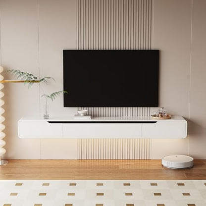 High Gloss Floating TV Stand with 3 Doors,White,47 Inch, view 4