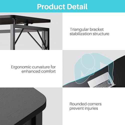 31.5" Black Folding Desk, No Assembly, Wooden Top, Small Size, view 6