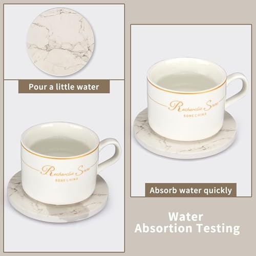 6 Pack White Marble Coaster Set with Holder Absorbent Drink Coasters Ceramic Cute Coaster Bar Dining Coffee Table Accessories Decor Gift Funny Cup Stone Modern Costers Cool Desk Beer Cork Coasters