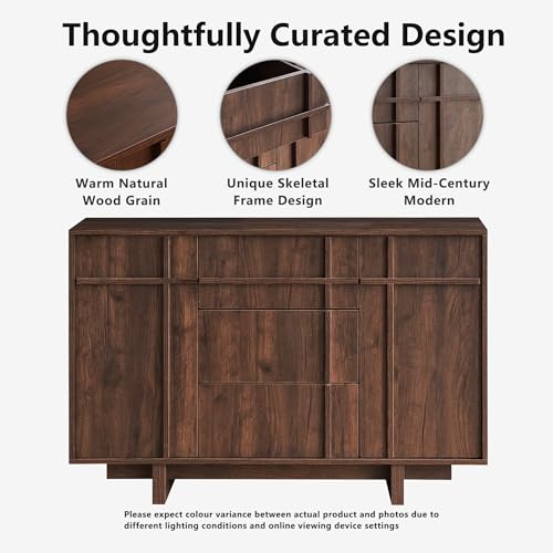 47.2" Buffet Cabinet with Storage, Skeleton Line Design, Walnut, view 4