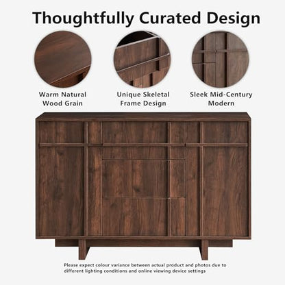 47.2" Buffet Cabinet with Storage, Skeleton Line Design, Walnut, view 4