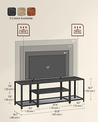 VASAGLE Modern TV Stand for TVs up to 65 Inches, 3-Tier Entertainment Center, Industrial TV Console Table with Open Storage Shelves, for Living Room, Bedroom, Black with Wood Grain ULTV097B22