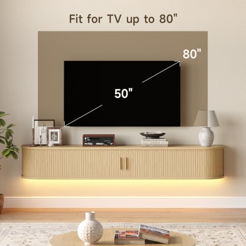 71" Floating TV Stand, Wall Mounted Entertainment Center Oak, view 5