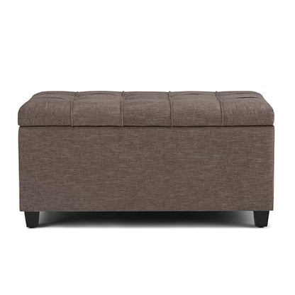 Sienna Storage Ottoman Bench - 33 inch Wide Upholstered Linen Look Fabric Rectangle Storage Ottoman Bench in Tanners Brown, Transitional Tufted Ottoman for Living Room with Lift Top