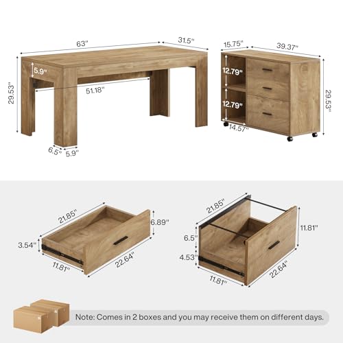 Tribesigns L Shaped Executive Desk with Drawers,Light Brown, view 3