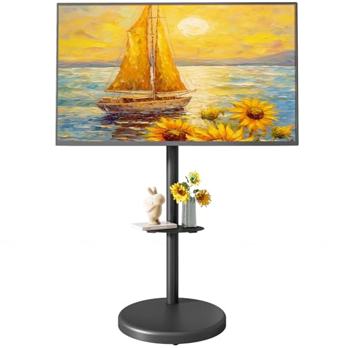 Height Adjustable Rolling TV Stand for 37-86 Inch Screens up to 110 Pounds, Portrait to Landscape, Heavy Duty Mobile TV Cart with Shelf Max VESA 600x400mm, Black