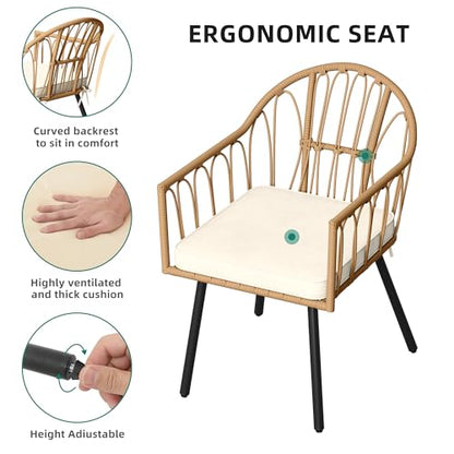 4 Pieces Rattan Wicker Dinning Chairs, Outdoor Indoor Patio Furniture Set with Cushion and Curved Back All Weather Bistro Chair for Garden Backyard Porch Poolside Restaurant (Beige)