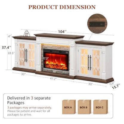 104" LED Electric Fireplace TV Stand with Outlet, For TVs Up to 100 Inch, view 3