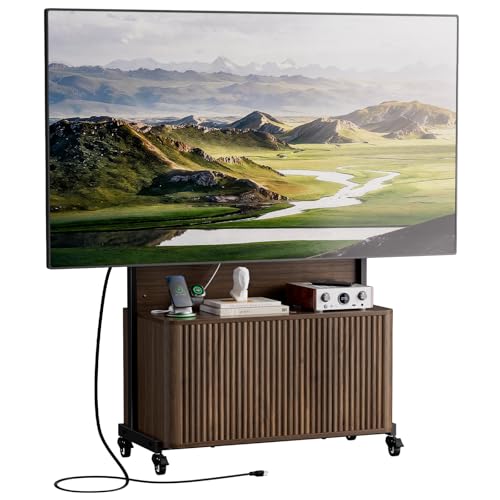 Rolling TV Stand with Mount for 32-75 Inch, Walnut, view 2
