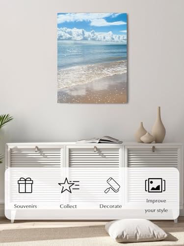 NuYeBiofx Summer Beach Ocean Wave Canvas Wall Art Prints,48"x32" Framed Picture Artwork Coastal Seaside Scenery Theme Printed Canvas Oil Painting for Living Room Bedroom Office,Ready to Hang