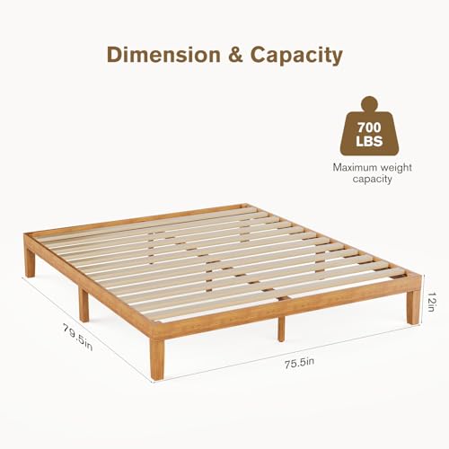 12 Inch King Bed Frame, 3.5" Thick Pine Frame, 700 lbs Capacity, view 3