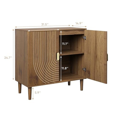 Walnut Sideboard Cabinet, Freestanding Buffet Cabinet with Line Groove Design, view 3