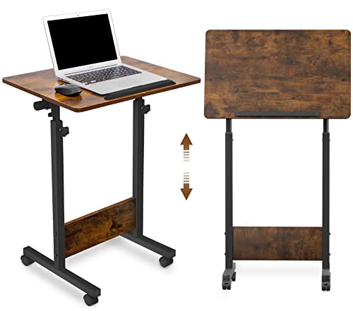 Height Adjustable Mobile Standing Desk 16×24 in,360° Flip Desk Stand Desks Home Office Table Standing for Small Space Offices,Easy to Assemble(Adjustable Height: 32in-47in)