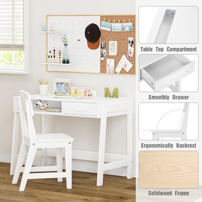 Wooden Kids Desk and Chair Set with Open Storage & 1 Drawer, view 7