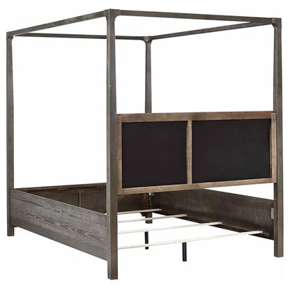Queen Bedroom Set, 4 Piece Bedroom Set, Dark Rubberwood and Ash Veneer Set, Upholstered Queen Bed with Extra High Beige Headboard, Nightstand, Dresser, Mirror