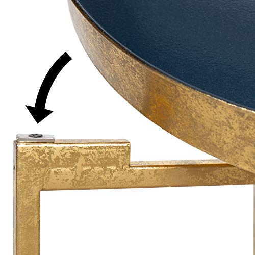 Celia Metal Foldable Round Accent Table, 18.25" x 18.25" x 22", Navy Surface and Gold Frame, Modern Minimalist Design and Detachable Magnetic Tabletop