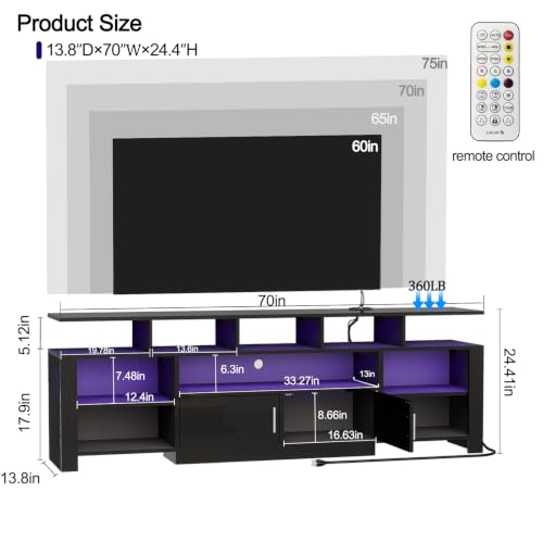 75 Inch LED TV Stand for Living Room, Modern Entertainment Center, view 4