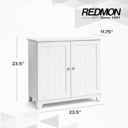 Redmon Double Door Freestanding Floor Cabinet, Modern Wooden Furniture, White