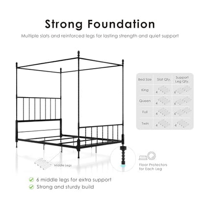 Vaeli Modern Metal King Size Four Poster Bed Frame with Spindles, view 7