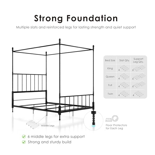 Vaeli Modern Metal King Size Four Poster Bed Frame with Spindles, view 7