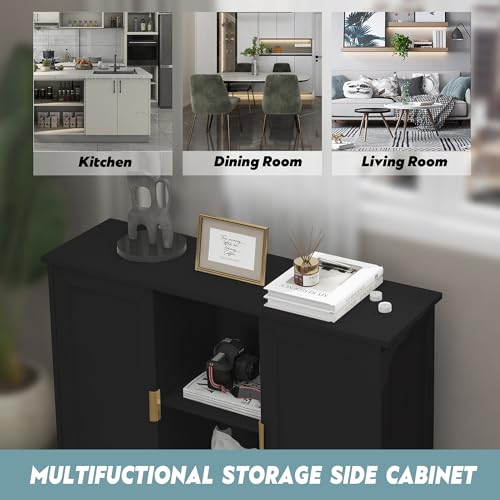 Black Buffet Cabinet,Modern Narrow Sideboard Buffet Cabinet, view 5