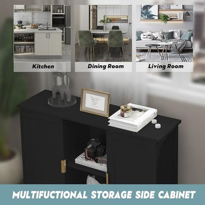 Black Buffet Cabinet,Modern Narrow Sideboard Buffet Cabinet, view 5