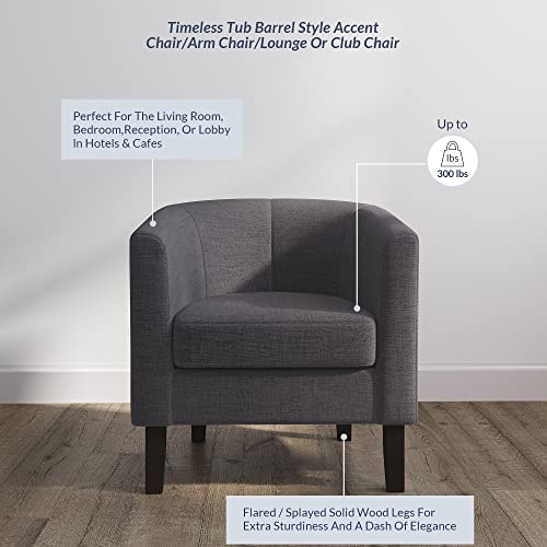 Living Room Chair, Linen Round Accent Barrel Chair, Club Tub Sofa Chair for Bedroom, Corner Chair with Flared Legs and Cozy Soft Padding - Highland (Gray)