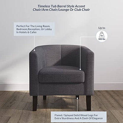Living Room Chair, Linen Round Accent Barrel Chair, Club Tub Sofa Chair for Bedroom, Corner Chair with Flared Legs and Cozy Soft Padding - Highland (Gray)