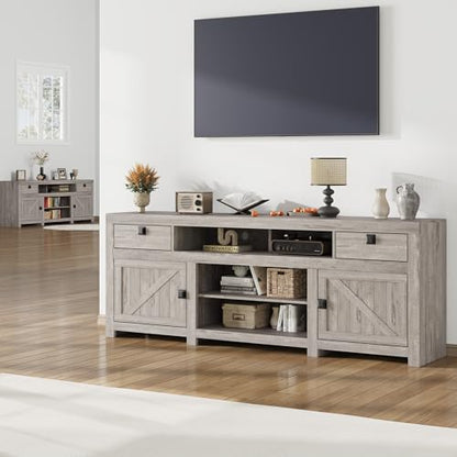 Farmhouse TV Stand for Tv Up to 80 Inches, 70 in Long Entertainment Center with 4 Storage Drawers & 3 Open Shelf, Television Consoles Stands for Living Room, Bedroom-Antique Grey