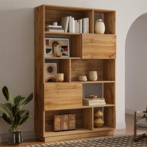 LuxenHome 5 Tier Bookcase, 68" Tall Bookcases with 8 Shelves and 2 Storage Cabinets, Display Bookshelf with Storage, Cube Unit Bookcase with Doors Open Shelf Bookcases for Living Room,Office,Entryway