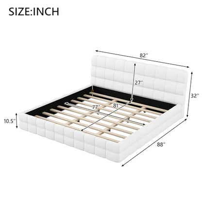 JIVOIT King Size Upholstered Platform Bed with Headboard, Berber Fleece Fabric (White & 12,King)